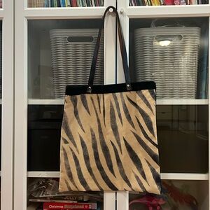 Vintage Tan and Black Zebra-Print Tote Bag